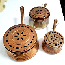 set tre oggetti vintage cucina in rame battuto scaldino bollitore made in Italy