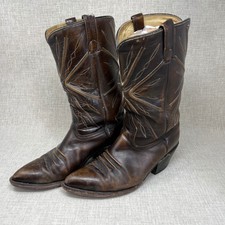 Stivali da cowboy vintage Acme 9,5E in pelle marrone Western made in USA 6066 punta aperta