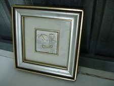 Quadro 13x13 scultura su lamina argento R1-28 Casa con Barca al sul Lago