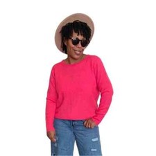 Maglione LOFT Plus taglia 14 maglia fuzzy aperto surplice schiena elasticizzato rosa fluo