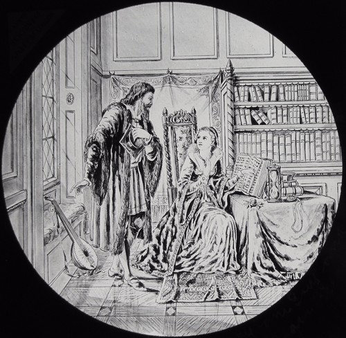Glass magic lantern slide lady - lantern,