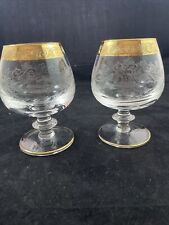 Set 2 bicchieri in cristallo inciso cognac Brandy Murano Medici bordo oro