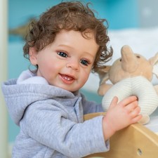 Bambola Maschio Reborn Ricciolo Corpo Silicone Impermeabile NPK Realistica 55cm