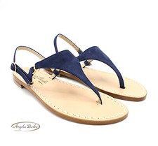 Sandali Artigianali da Donna in cuoio infradito blu bassi Capri Positano capresi