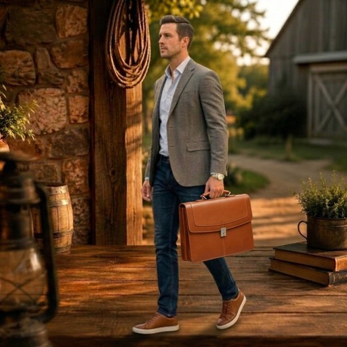 Valigetta pelle cognac uomo - ,