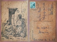 SARDEGNA - ARTIGIANATO SARDO - CARTOLINA IN SUGHERO 1966 ILLUSTRATA
