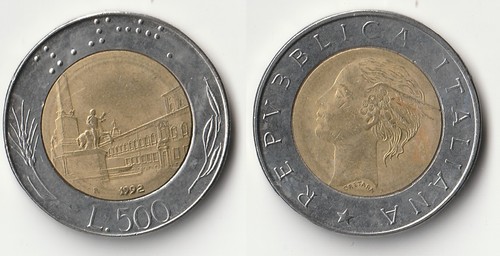 Moneta 500 lire italia 1992 - moneta,