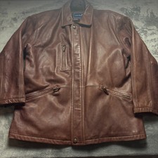 Giacca vintage Stanley nera vera pelle uomo XL marrone trapuntata foderata invernale