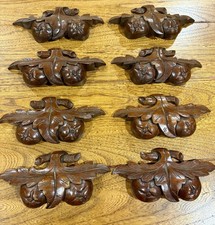 Lotto di 8 tiranti cassetti noci frutta noce vittoriana intagliati a mano vintage
