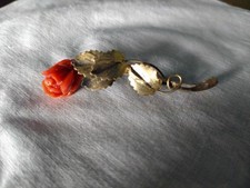 Spilla antica vintage argento 800 stelo e foglie placcate oro 18 kt? Corallo