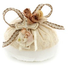 SACCHETTO PORTACONFETTI PUFFO AVORIO CRESIMA MATRIMONIO COMUNIONE BATTESIMO 13X9