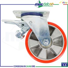 Ruota Con Piastra Girevole e Freno In Lega Di Alluminio Per Carrelli BPU,BMP