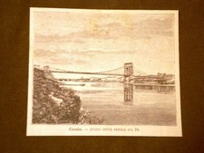 Incisione del 1891 Casale, antico Ponte pensile sul fiume Po - Piemonte