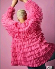 Giacca kimono Torrid X Betsey Johnson rosa a strati con volant a rete taglia 5 