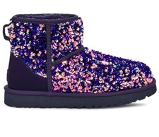 Stivali Ugg classici corti scintillanti viola paillettes shearling donna taglia 5 nuovi 