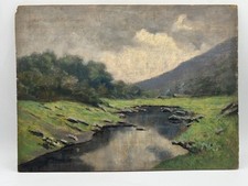 Dipinto olio su tavola quadro Alfredo Beisone 1882-1957 paesaggio lago Pinerolo