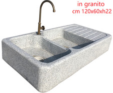 Lavello lavandino con gocciolatoio in vera pietra granito 120 cm