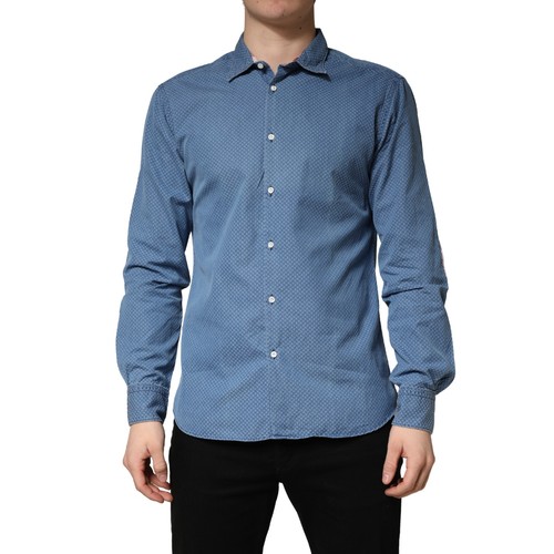 Camicia aglini blu cotone slim - camicia,