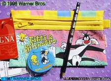 ? VINTAGE 1998 Warner Bros Titti Silvestro Tweety ASTUCCIO + MATITA + GOMMINA?