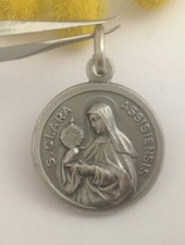 MEDAGLIETTA  " SANTA CHIARA D'ASSISI " IN ARGENTO MASSICCIO 925 - N U O V A