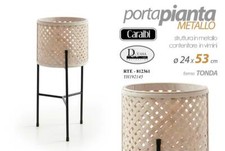VASO PORTA PIANTA METALLO VIMINI ALZATA FIORI DESIGN PIANTANA NERO 50*24 CM