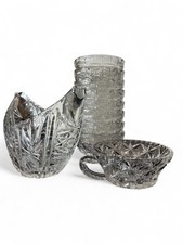 Set 1 salsiera + 8 coppette + 1 ciotola con manico in cristallo