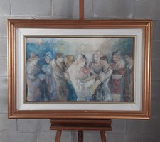 Quadro dipinto olio su tela Aldo Dorella titolo storia di un contatto umano