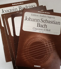 LOTTO 5x GUITAR ARCHIVE SCHOTT Spartiti trascrizioni per chitarre Segovia Bach