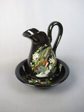 VINTAGE BROCCA CON PIATTO NERI CON SGARGIANTI DECORAZIONI COLORATE