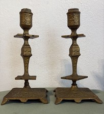 COPPIA DI CANDELIERI CANDELABRI IN BRONZO RICCAMENTE DECORATI, INIZIO 1900