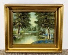 Dipinto olio originale legno campana scena di campagna firmato Antonio 28x33 cm incorniciato