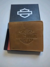 Nuovo Portafoglio Uomo Harley Davidson Bifold 100% Pelle Logo Marrone Marrone Marrone Biker Rfid