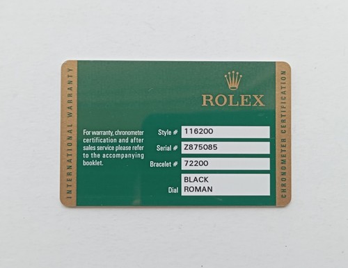 Rolex guarantee warranty card - rolex,