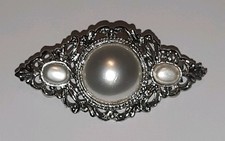 Spilla vintage cabouchon perle finte anni 80 27x53mm