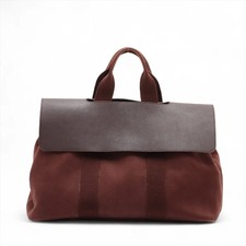 Hermès Valparaiso GM toile chevron x pelle marrone argento raccordi metallo □J: 200