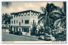 1940 Revlin Hotel Restaurant Classic Car Roadside Panchina Miami Beach FL cartolina