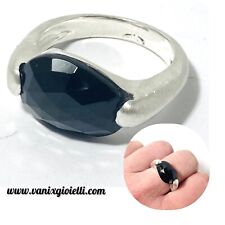 anello sigillo Argento 925 Da Donna Uomo Con Pietra Nera Bombato Artigianale