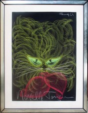 NOVELLA PARIGINI - GATTO - 1964 - QUADRO DIPINTO PASTELLO OLIO CAT ART PAINTING