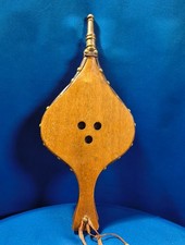 Soffiatore per camino vintage unico in ottone, pelle e legno 16 pollici