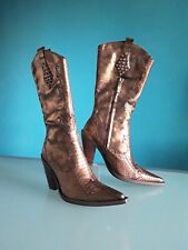 "VICIOUS" stivali donna texani, vera pelle e strass, colore bronzo, tg.39, nuovi