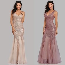 Abito da sera paillettes lunghezza intera nuovo chiffon damigella ballo maxi inserti