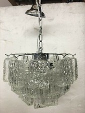Lampadario italiano "Mattone" struttura in metallo cromato trasparente vetro di Murano