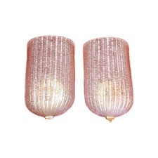 BAROVIER E TOSO VINTAGE PAIR SCONCES 1970 WHITE GLASSES