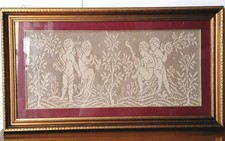 Grande Quadro Uncinetto Vintage In Doppia Cornice 