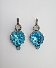 GAS BIJOUX Boucles d'oreilles Dormeuses Gros strass Bleu Vintage