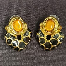 Orecchini Vintage Firmati KJL Kenneth Jay Lane Macchie di Leopardo Clip