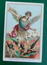1898 ANTICO SANTINO POLICROMO SAN MICHELE ARCANGELO CON PREGHIERA 