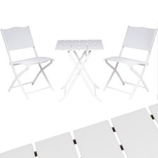 Set Tavolo Pieghevole con 2 sedie Bianco Arredo Esterno Giardino in Acciaio e PE