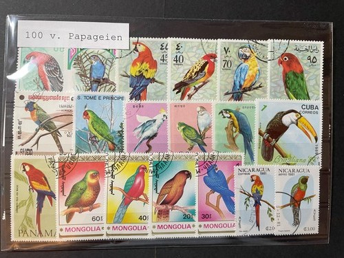 100 francobolli pappagalli
