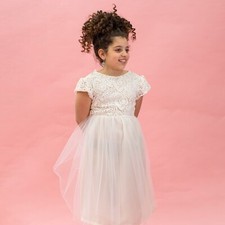 Vestito comunione bambina in tulle bianco con pizzo macramè  Ada Klementi